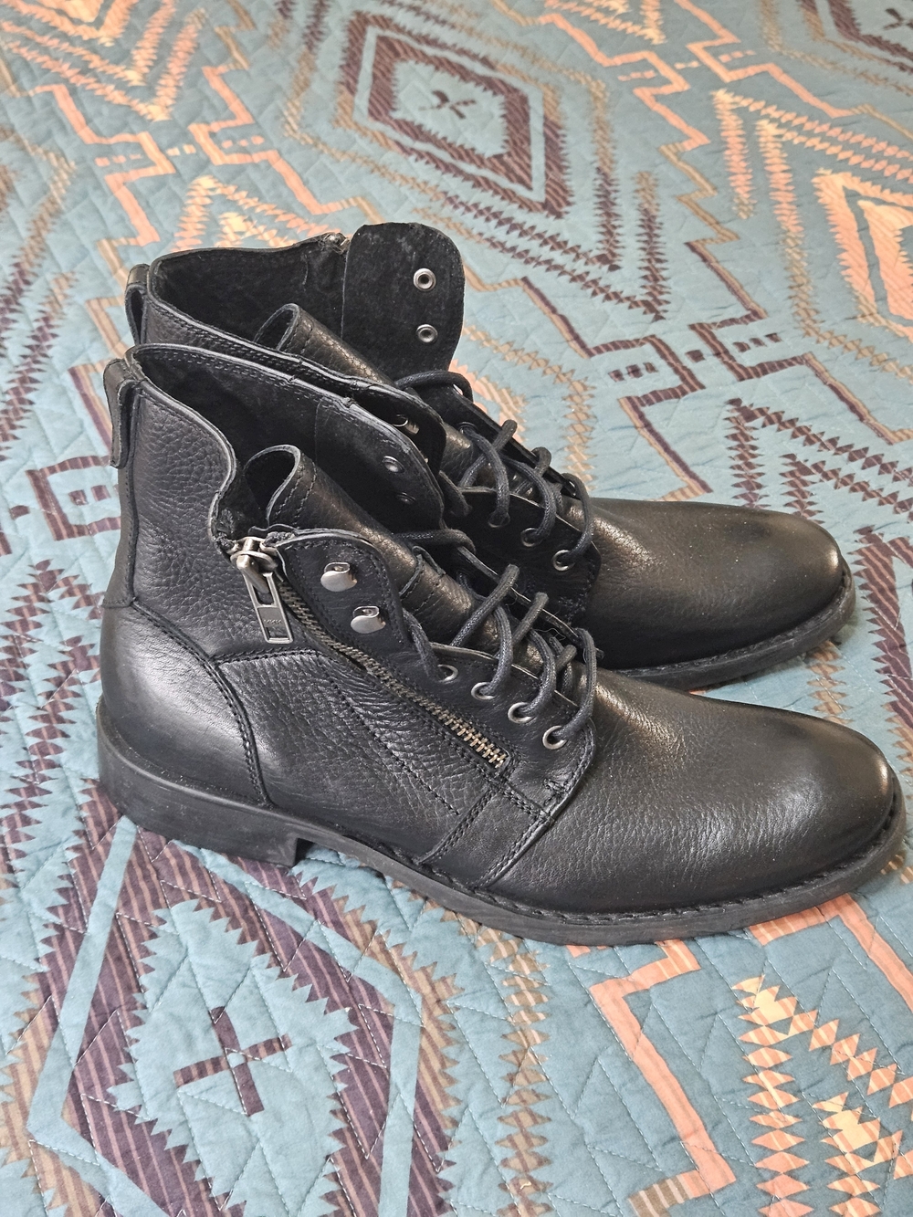 The Rail Men's Black Leather Lace-Up Zip Ankle Boots‎